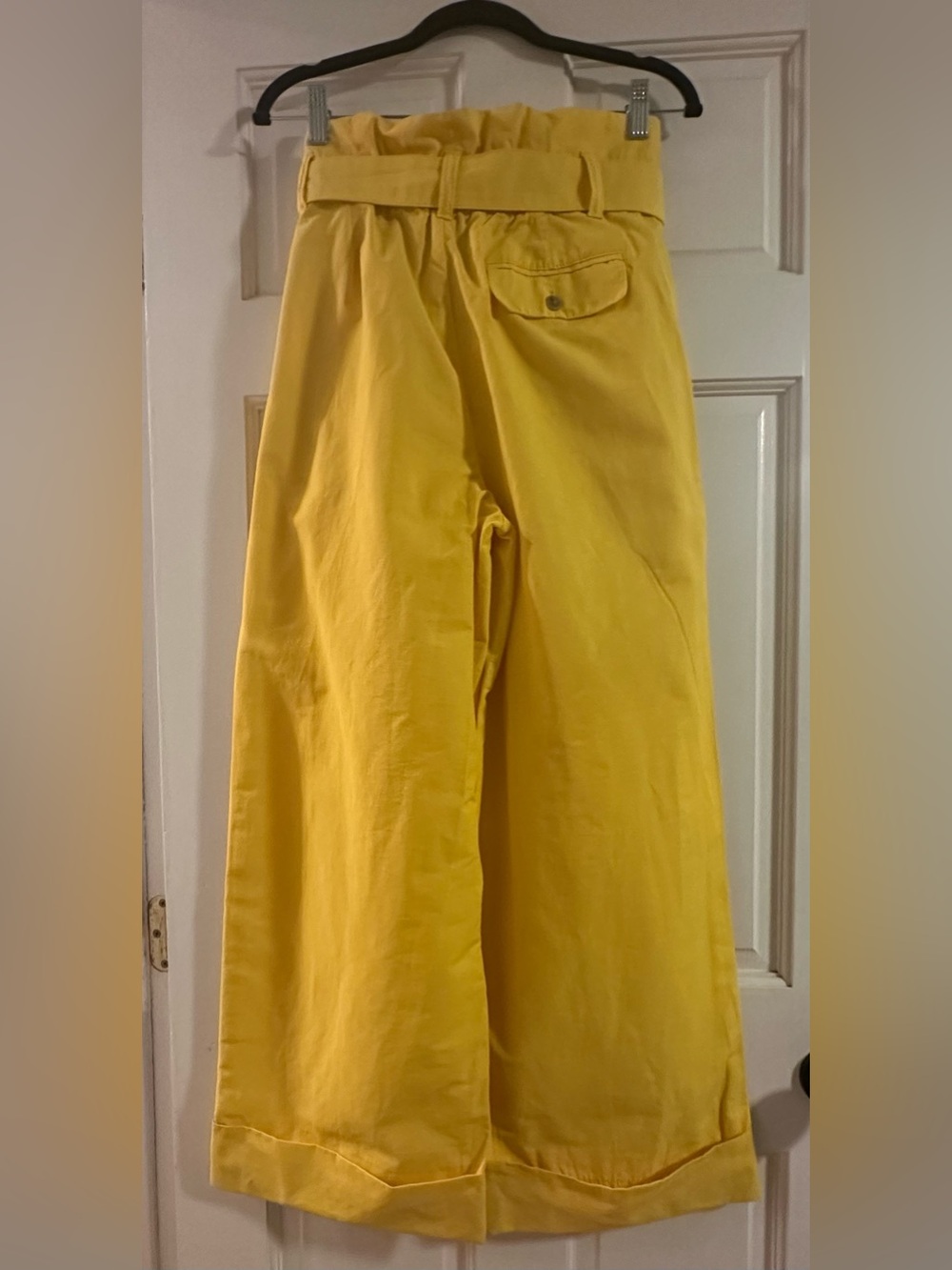 Banana Republic Yellow High-Waist Paper Bag Wide-Leg Belted Cuffed Pants Size 6P - Picture 5 of 11